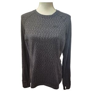 REI Women's Lightweight Long Sleeve Gray Black Crew Neck Shirt, medium